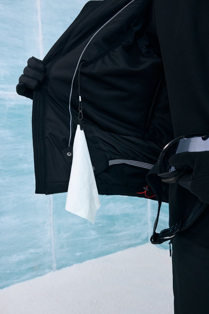 رجال أسود جاكيت تزلج مقاوم للماء قصة عادية بغطاء للرأس