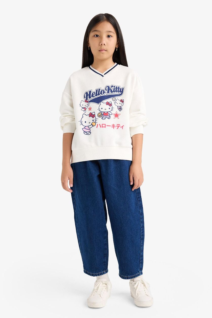 FILLES Écru Sweatshirt Oversize Hello Kitty à col V pour fille