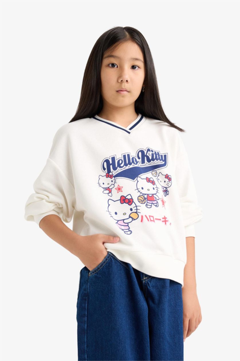 FILLES Écru Sweatshirt Oversize Hello Kitty à col V pour fille