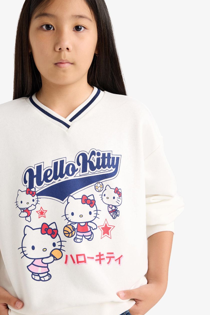 FILLES Écru Sweatshirt Oversize Hello Kitty à col V pour fille