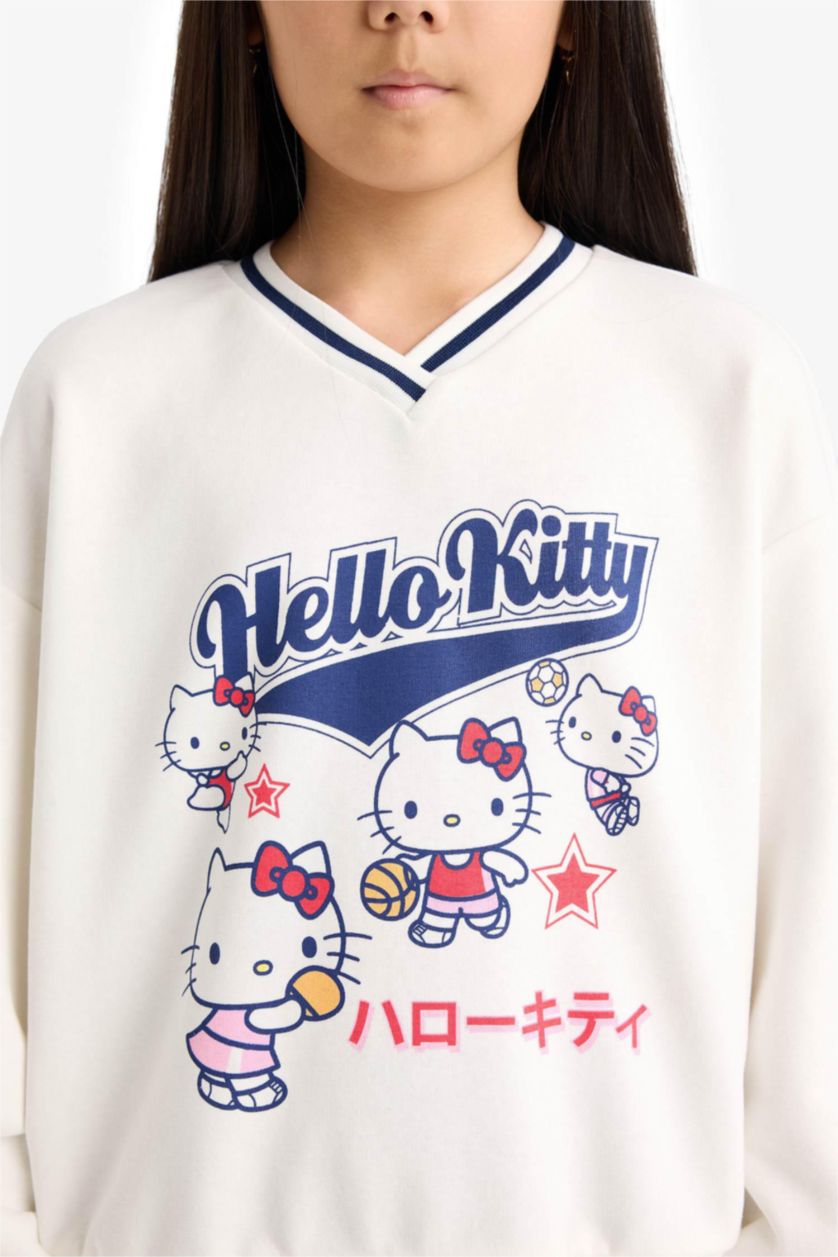 FILLES Écru Sweatshirt Oversize Hello Kitty à col V pour fille