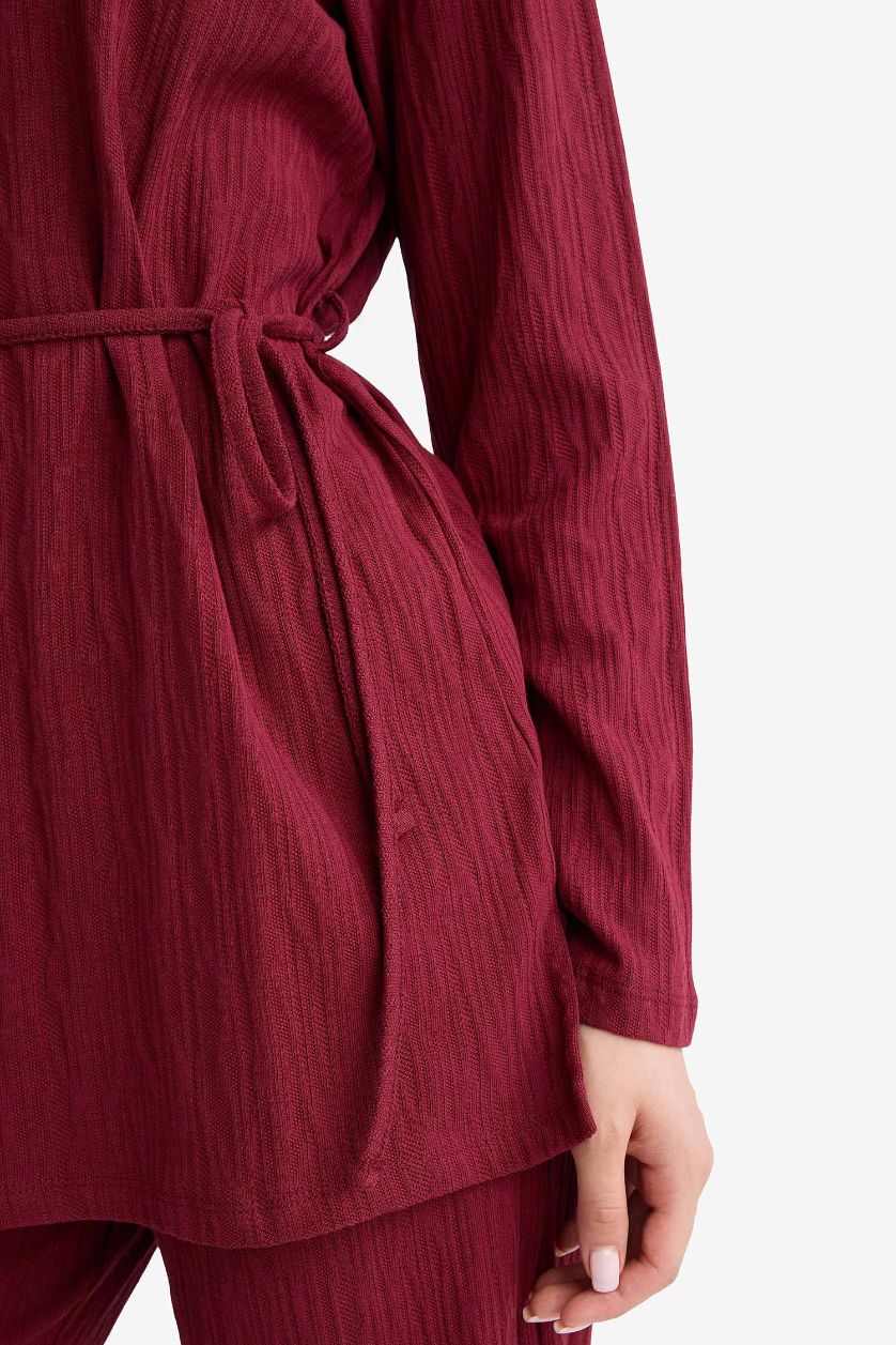 FEMME Bordeaux Tunique à col rond avec cordon à nouer et manches longues Coupe régulière