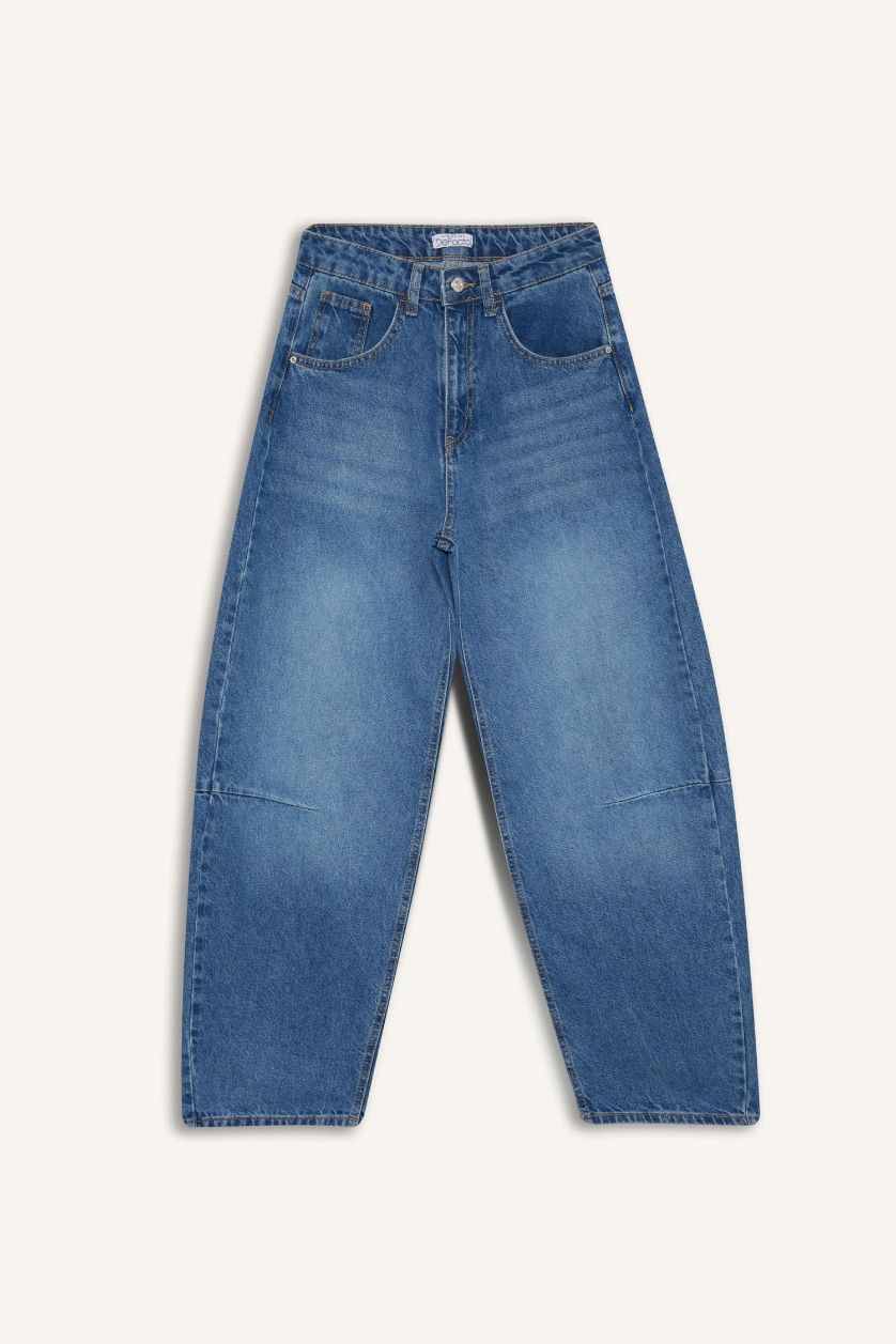 WOMAN Blue Barrel Fit Regular Waist Ankle Length Jeans