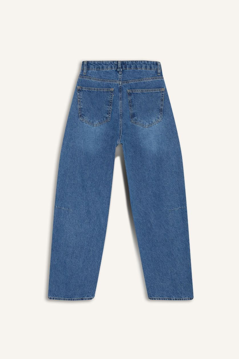 WOMAN Blue Barrel Fit Regular Waist Ankle Length Jeans