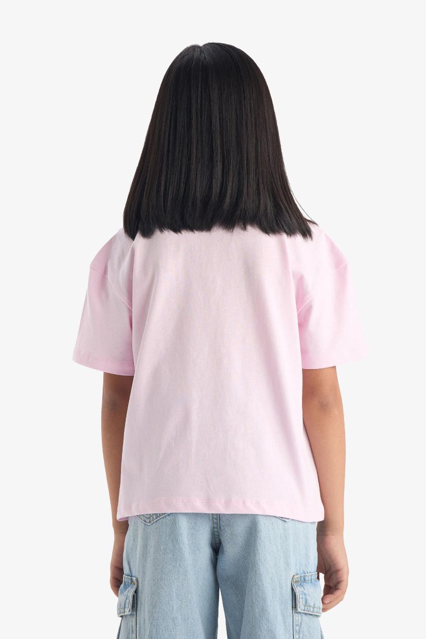 Kız Çocuk - Genç Kız Açık Pembe Hello Kitty Relax Fit Bisiklet Yaka Kısa Kollu Tişört Kız Çocuk