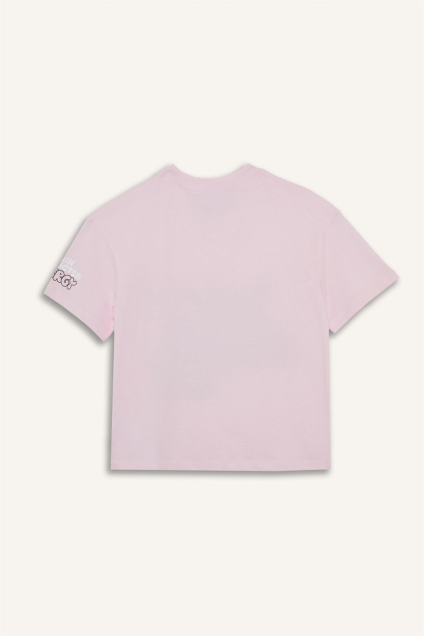 Kız Çocuk - Genç Kız Açık Pembe Looney Tunes Relax Fit V Yaka Kısa Kollu Tişört Kız Çocuk