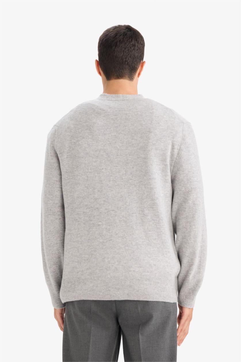 رجال ميلانج رمادي جاكيت تريكو قصة مريحة بياقة V