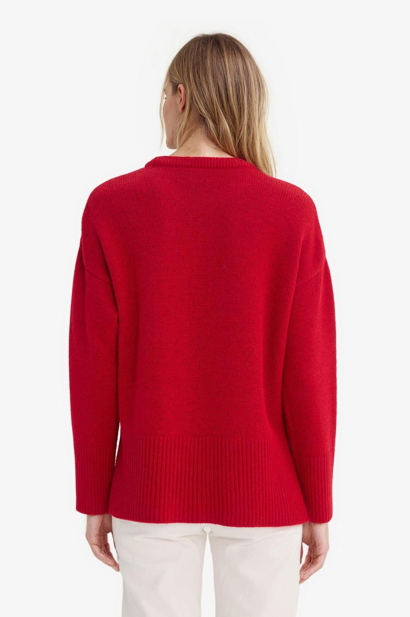 WOMAN Red Oversize Fit Crew Neck Knitwear Pullover