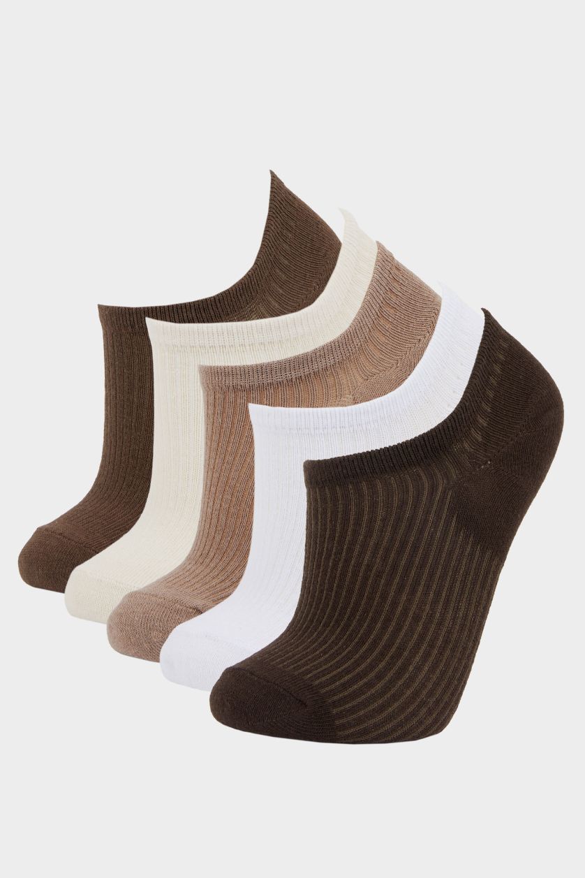 FEMME Marron Lot de 5 Chaussettes sneaker en coton pour femme