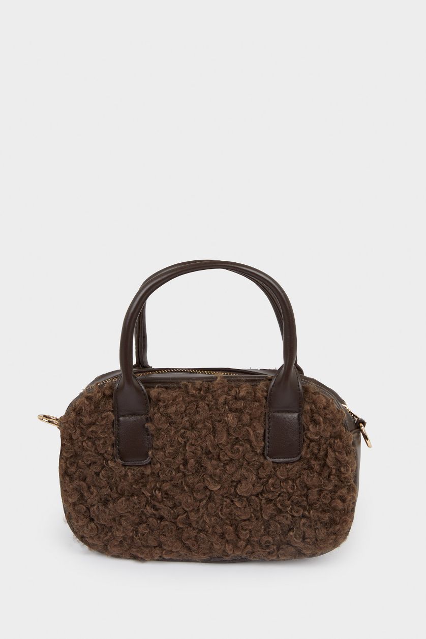 Kadın Koyu Kahve Kadın Pelüş Detaylı Suni Deri Çapraz Çanta