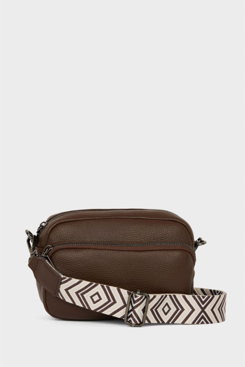 Women Dark Brown Faux Leather Crossbody Bag