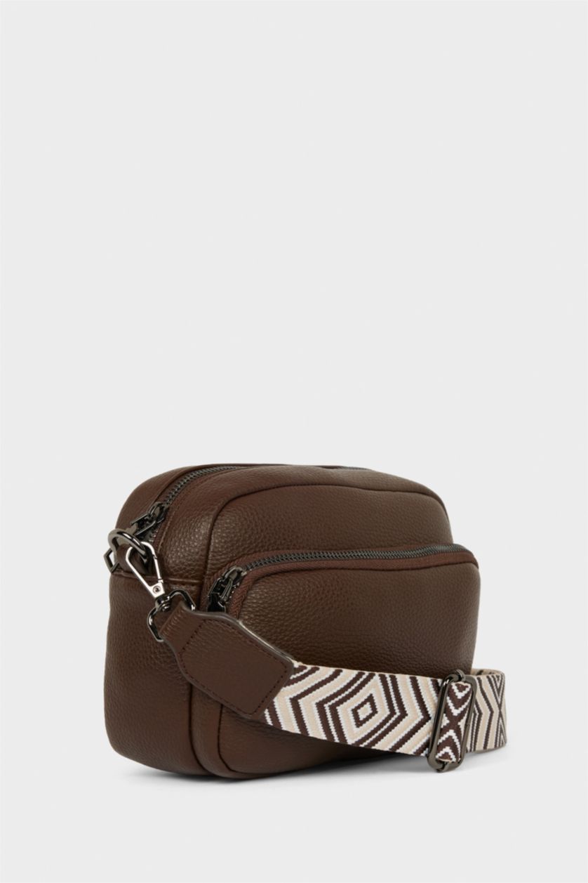 Women Dark Brown Faux Leather Crossbody Bag