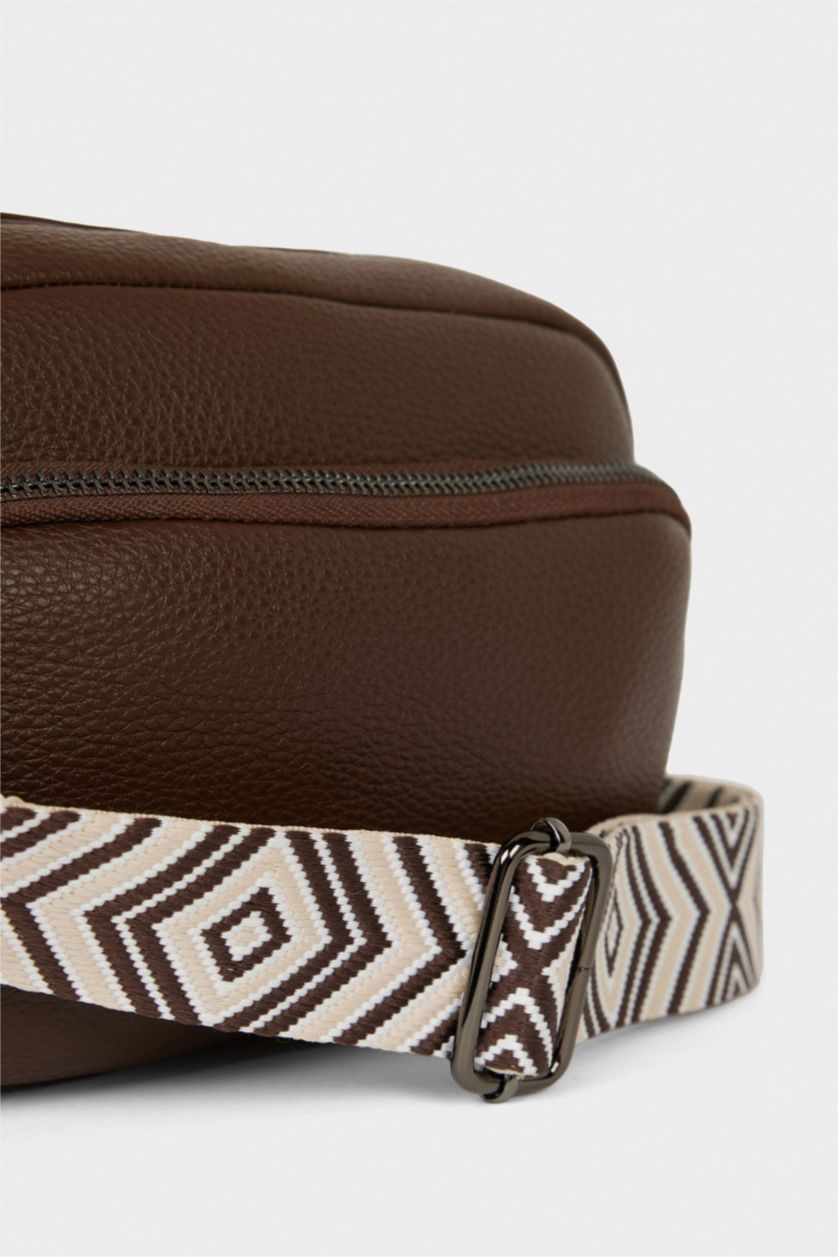 Women Dark Brown Faux Leather Crossbody Bag