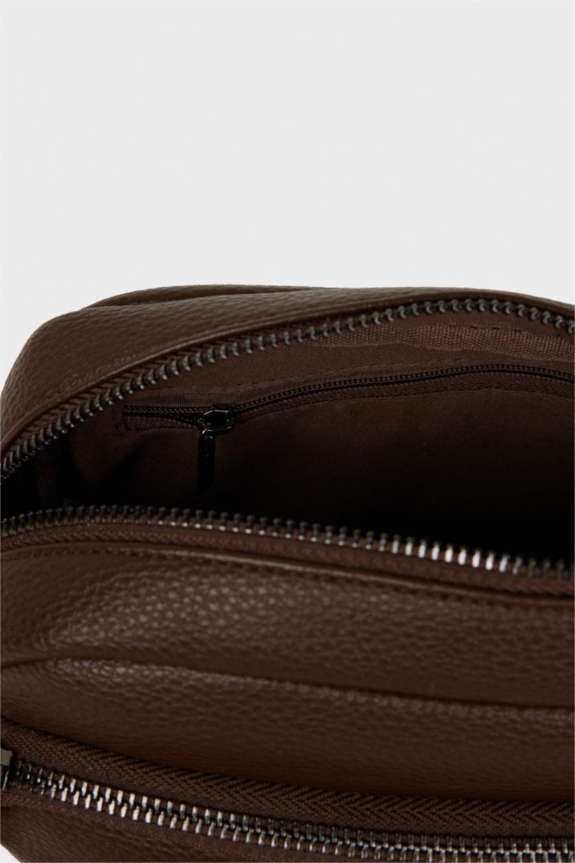 Women Dark Brown Faux Leather Crossbody Bag