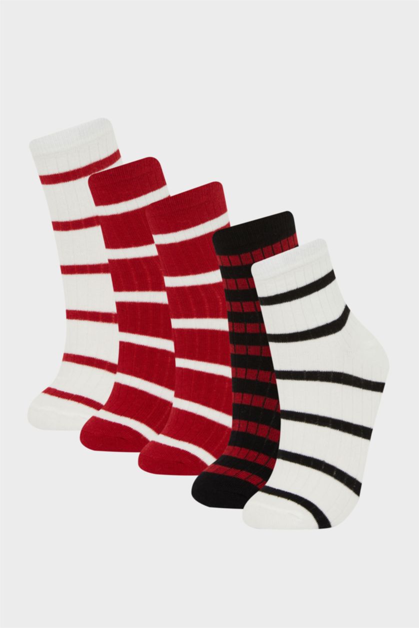 WOMAN MIXED Woman Striped 5 Piece Cotton Short Socks