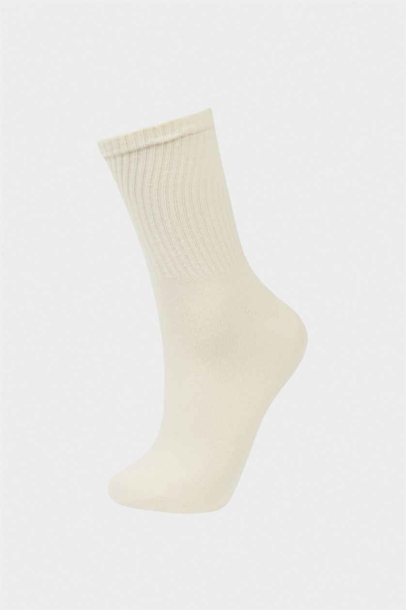 نساء أبيض جوارب قطن نسائية طويلة - 5 قطع