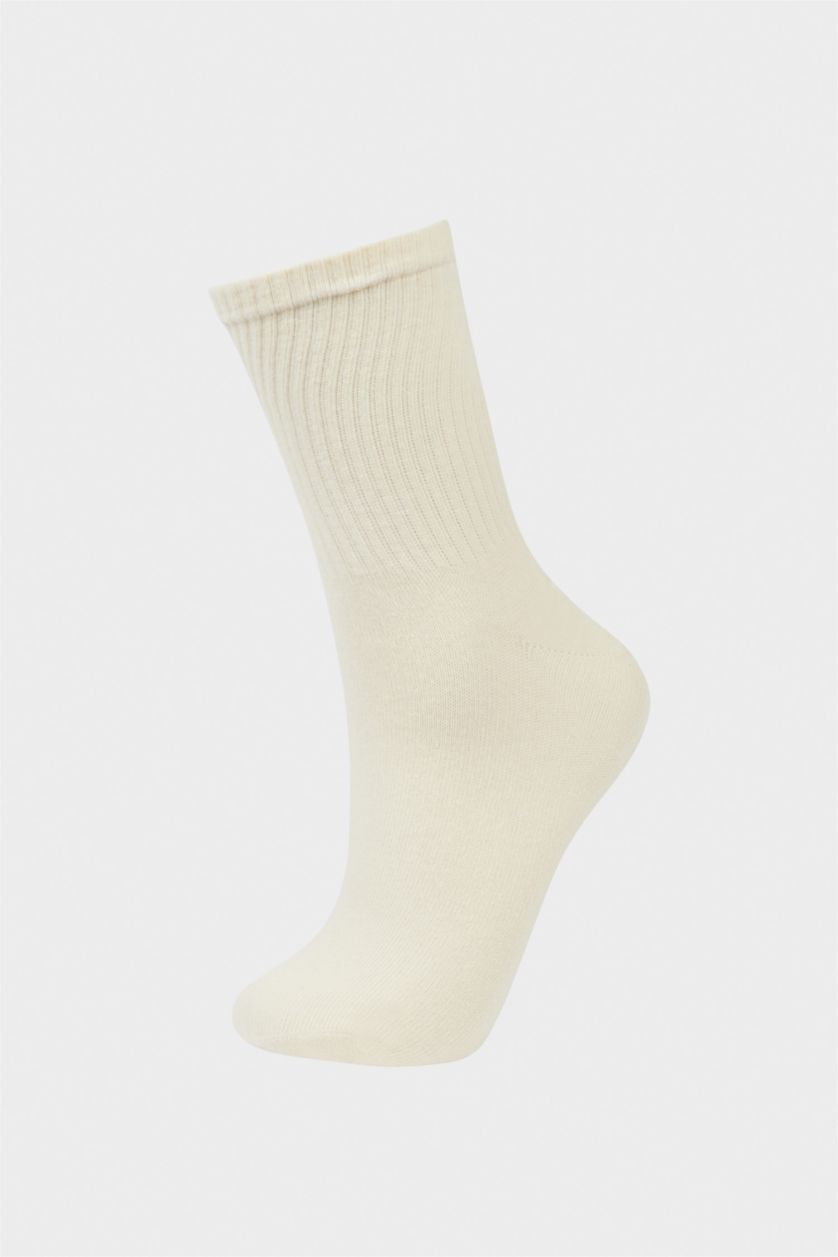 نساء أبيض جوارب قطن نسائية طويلة - 5 قطع