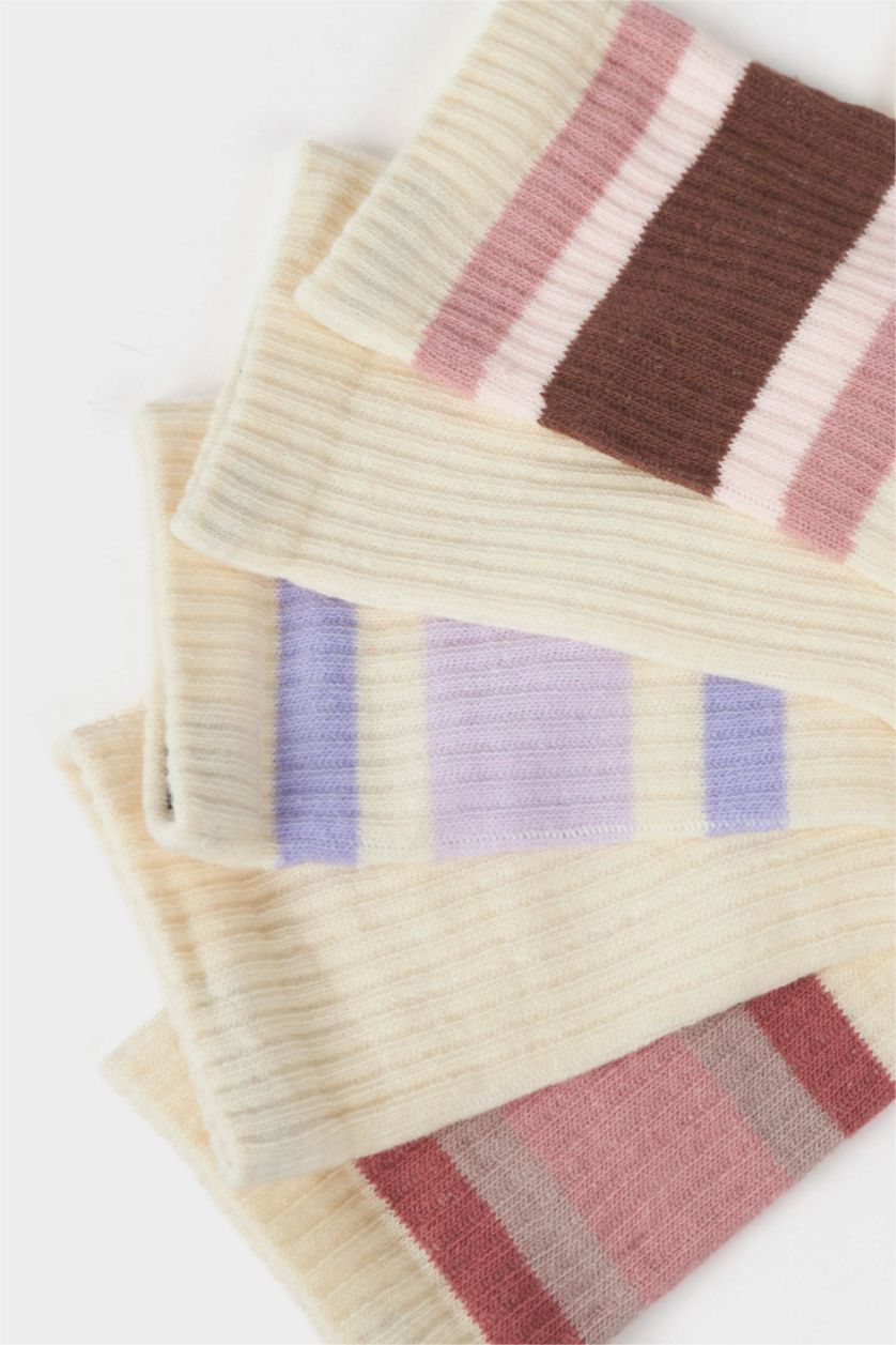 نساء أبيض جوارب قطن نسائية طويلة - 5 قطع