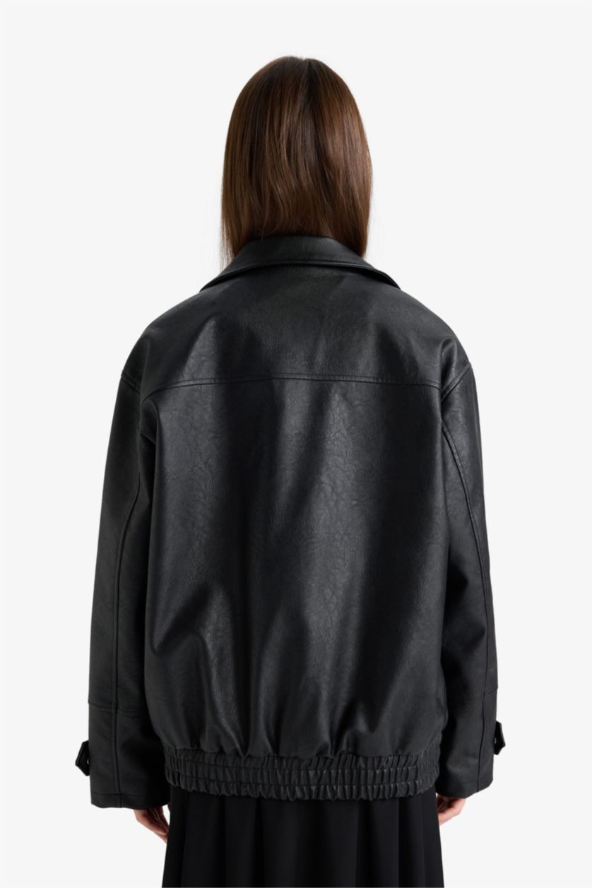 Women Black Faux Leather Jacket
