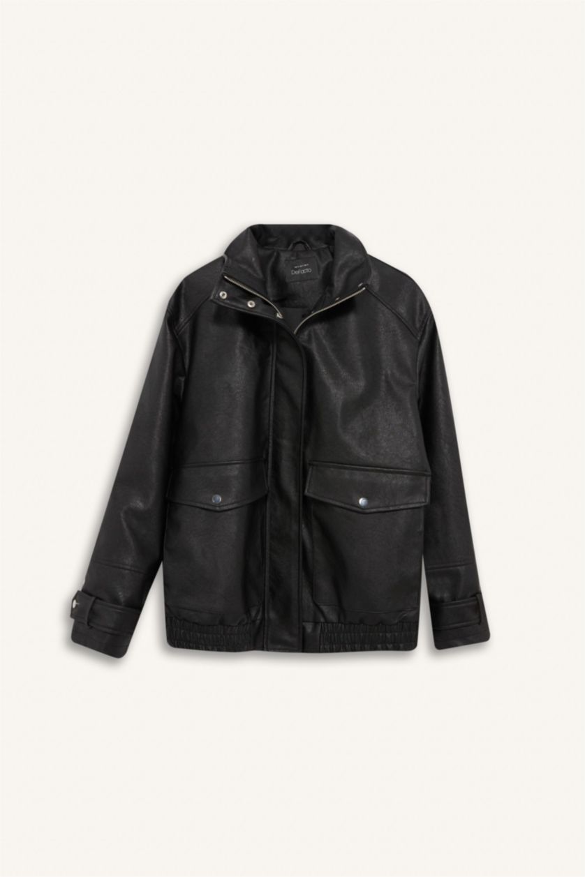 Women Black Faux Leather Jacket