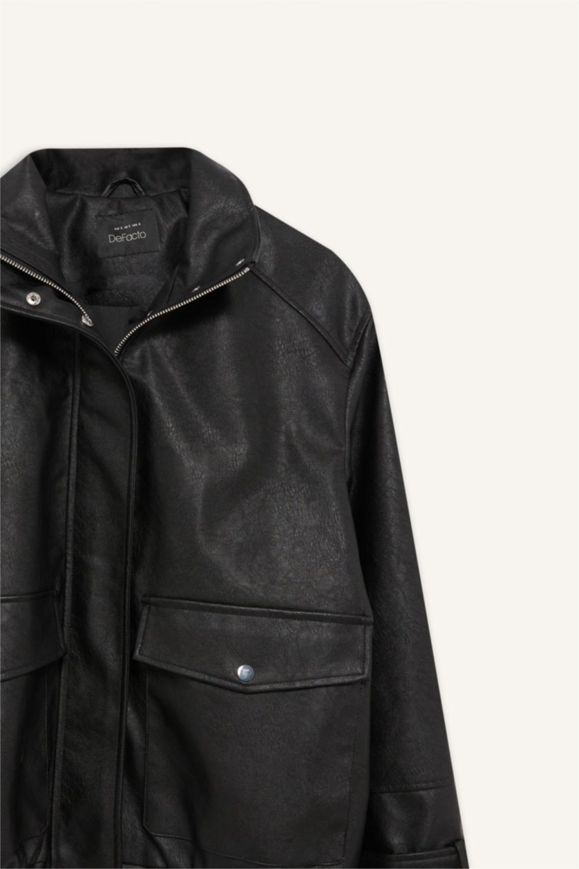 Women Black Faux Leather Jacket