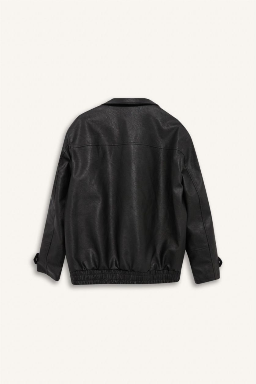 Women Black Faux Leather Jacket