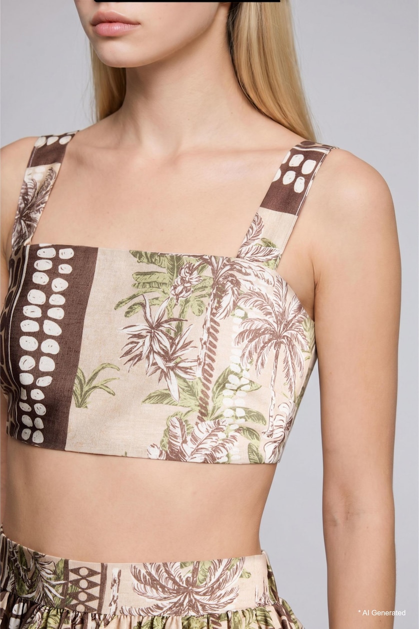 WOMAN Khaki Afra x DeFacto Regular Fit Printed Strappy Top