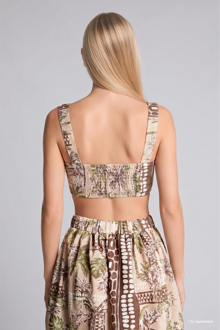 WOMAN Khaki Afra x DeFacto Regular Fit Printed Strappy Top