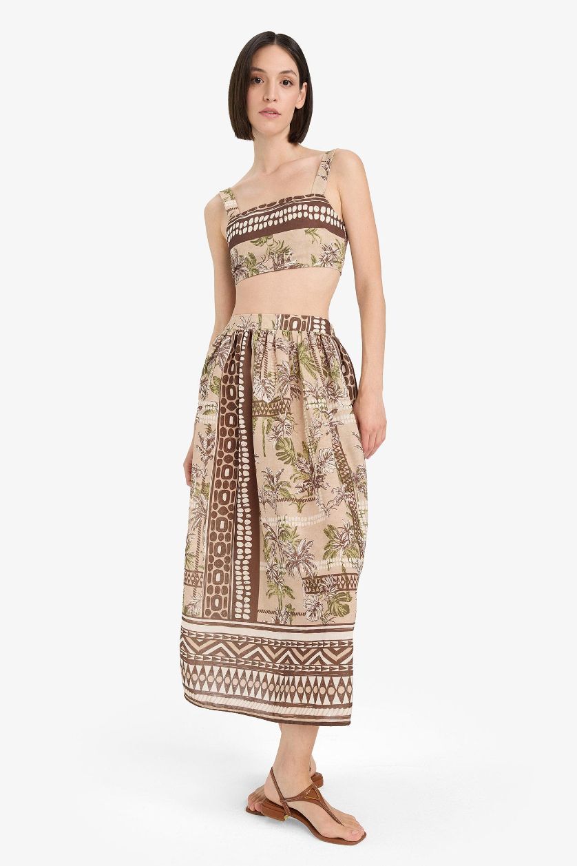 Kadın Haki Regular Fit Desenli Plaj Maxi Eteği-Fall in Love