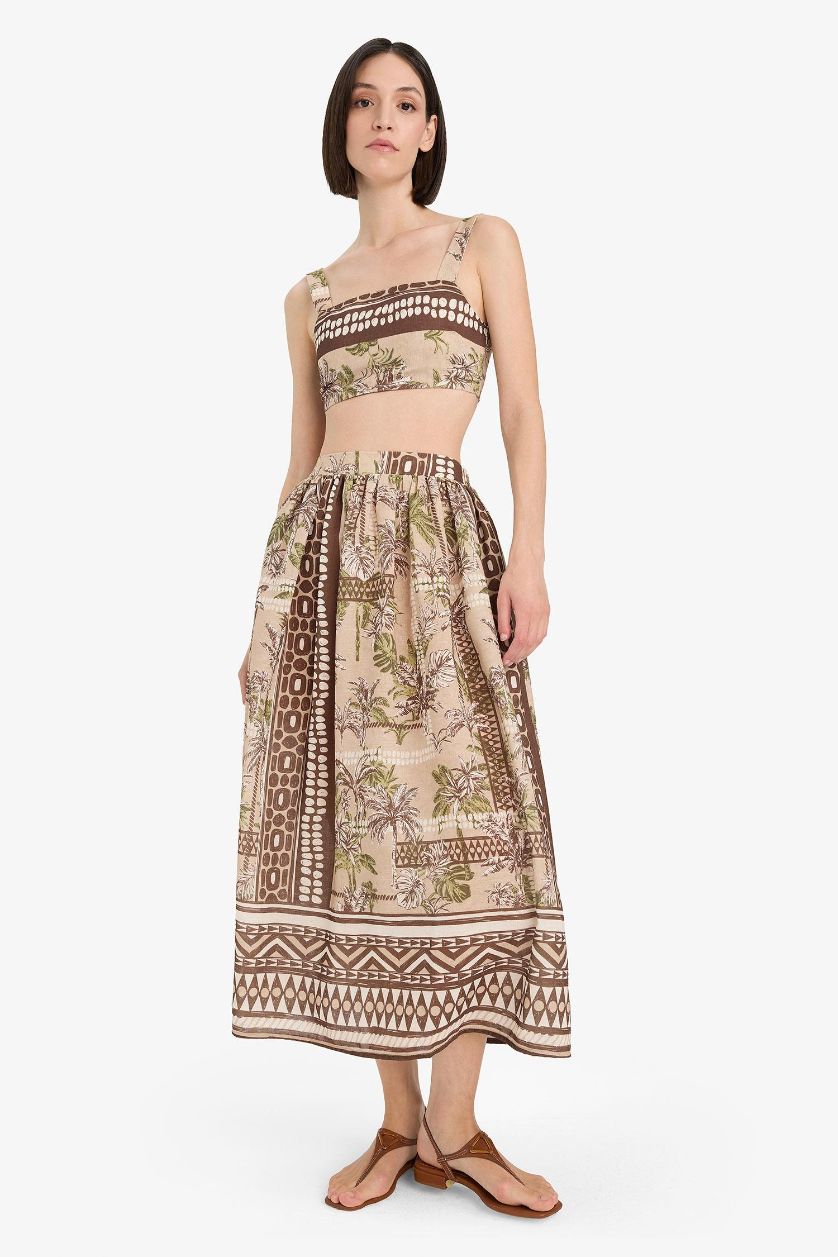 Kadın Haki Regular Fit Desenli Plaj Maxi Eteği-Fall in Love