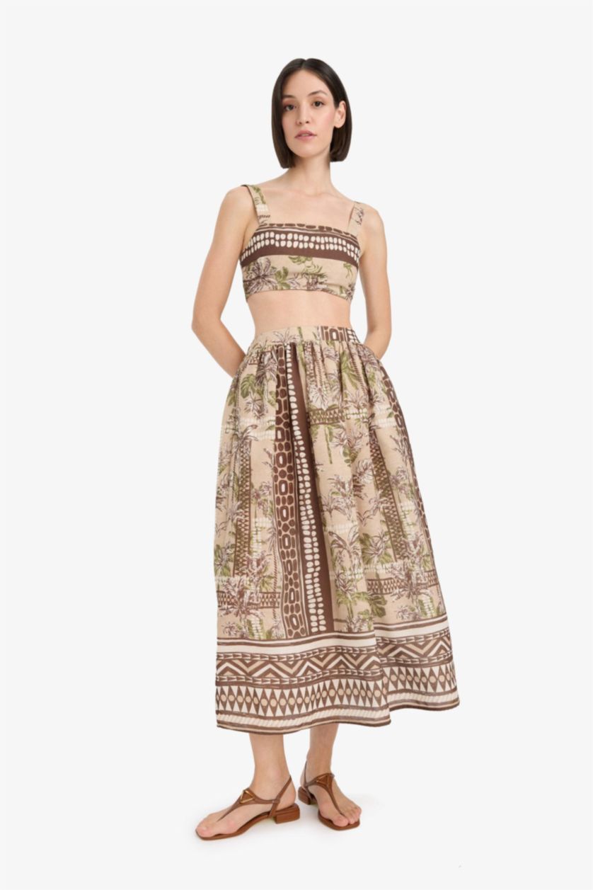 Kadın Haki Regular Fit Desenli Plaj Maxi Eteği-Fall in Love