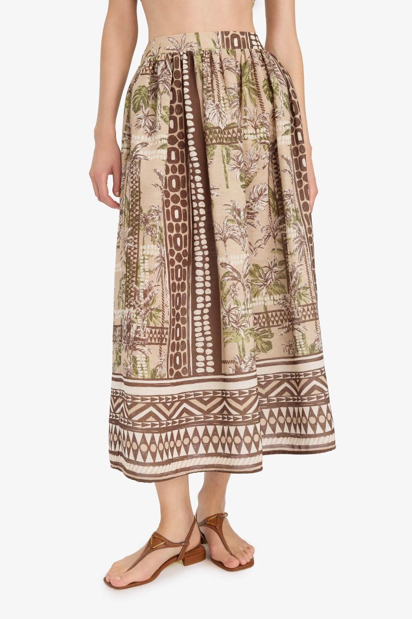 Kadın Haki Regular Fit Desenli Plaj Maxi Eteği-Fall in Love