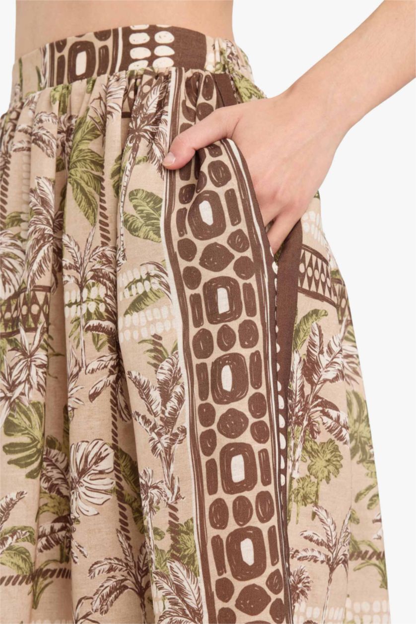 Kadın Haki Regular Fit Desenli Plaj Maxi Eteği-Fall in Love