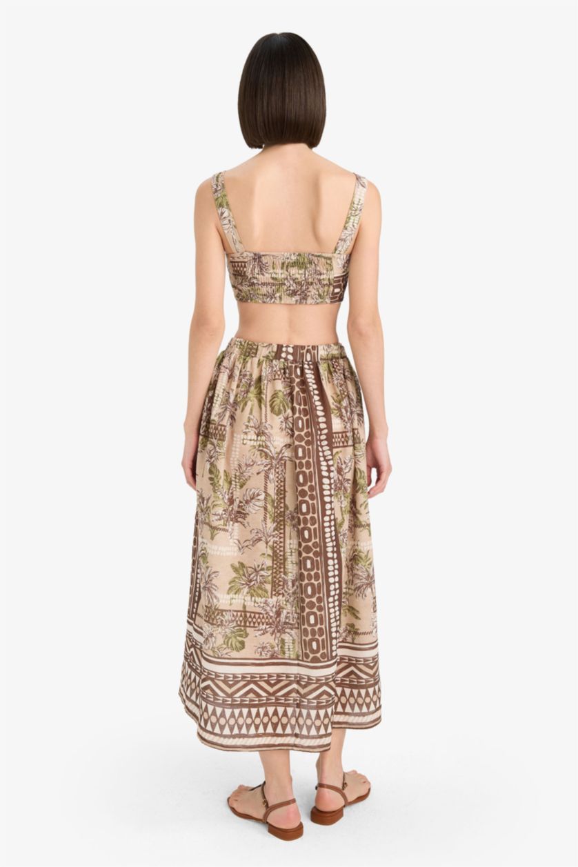 Kadın Haki Regular Fit Desenli Plaj Maxi Eteği-Fall in Love