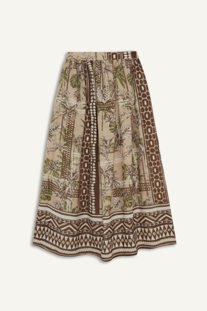 Kadın Haki Regular Fit Desenli Plaj Maxi Eteği-Fall in Love