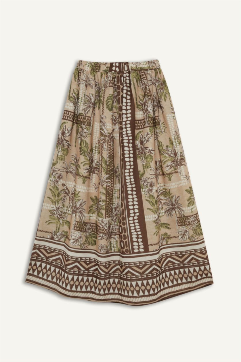 Kadın Haki Regular Fit Desenli Plaj Maxi Eteği-Fall in Love