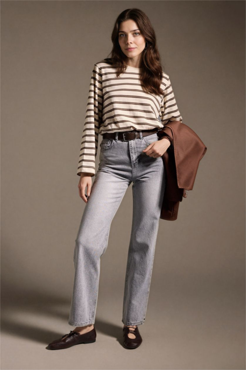 WOMAN Grey 100% Cotton 90's Wide Leg Jeans