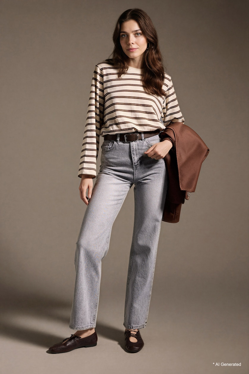 Women Grey 100% Cotton 90's Wide Leg Jeans