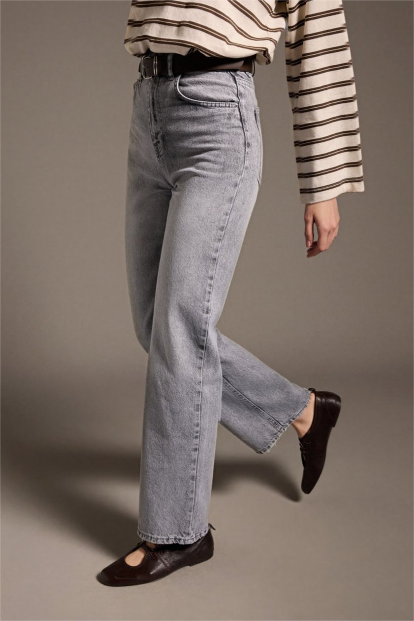 WOMAN Grey 100% Cotton 90's Wide Leg Jeans