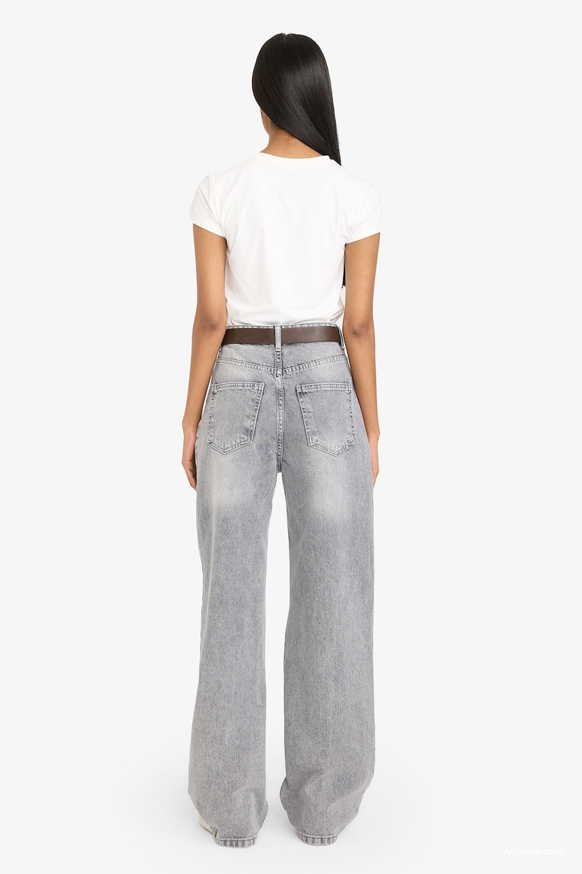 Women Grey 100% Cotton 90's Wide Leg Jeans