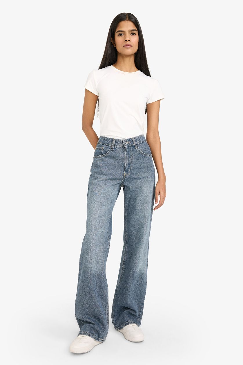 نساء أزرق سروال جينز قصة مستقيمة