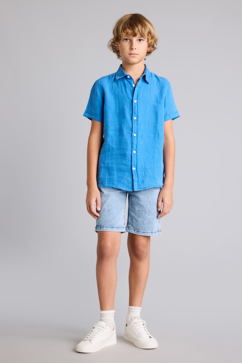 Young Boys - Teen Boys Royal Boy Regular Fit Polo Neck Linen Short Sleeve Shirt