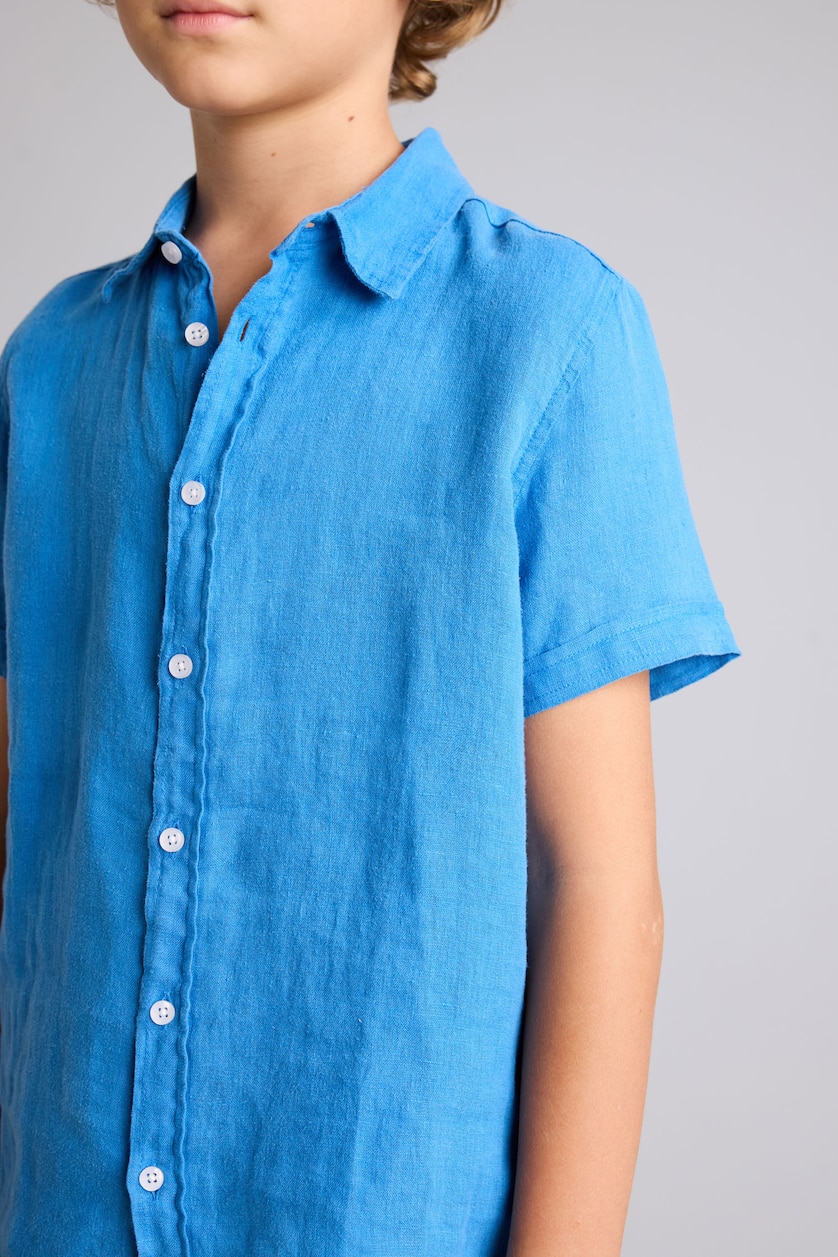 Young Boys - Teen Boys Royal Boy Regular Fit Polo Neck Linen Short Sleeve Shirt