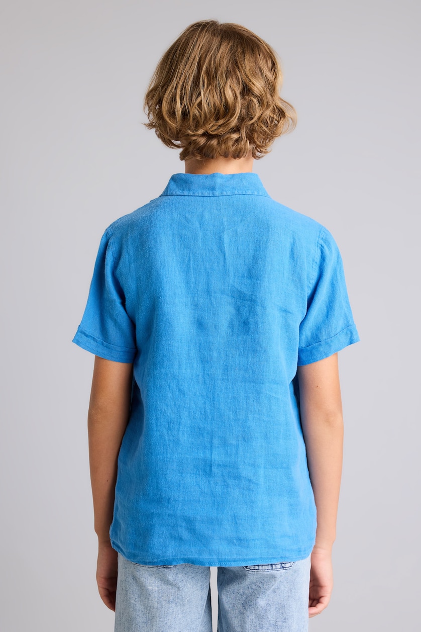 Young Boys - Teen Boys Royal Boy Regular Fit Polo Neck Linen Short Sleeve Shirt