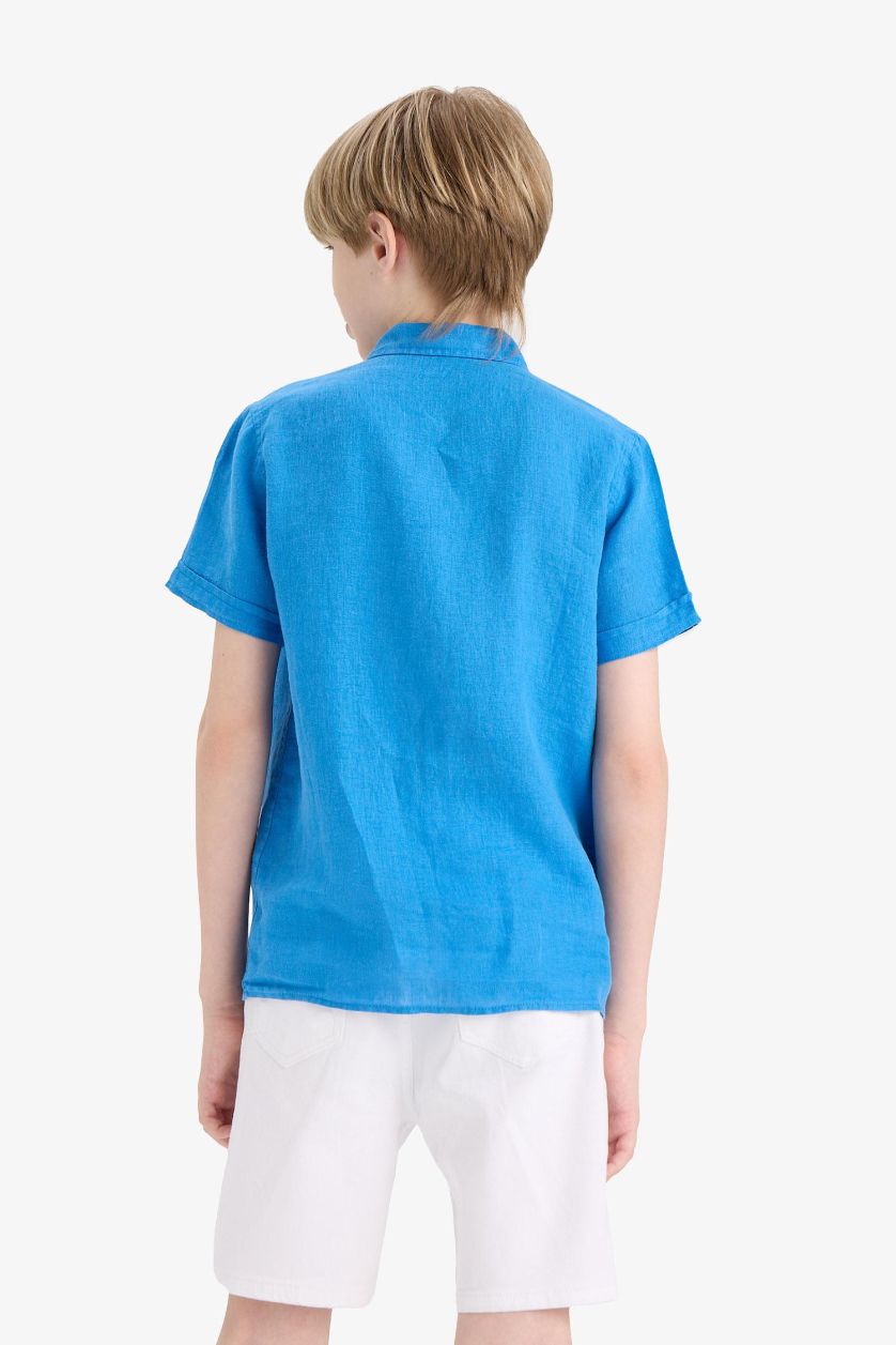 Erkek Çocuk - Genç Erkek Royal Babalar Günü Polo Yaka Keten Kısa Kollu Gömlek Erkek Çocuk