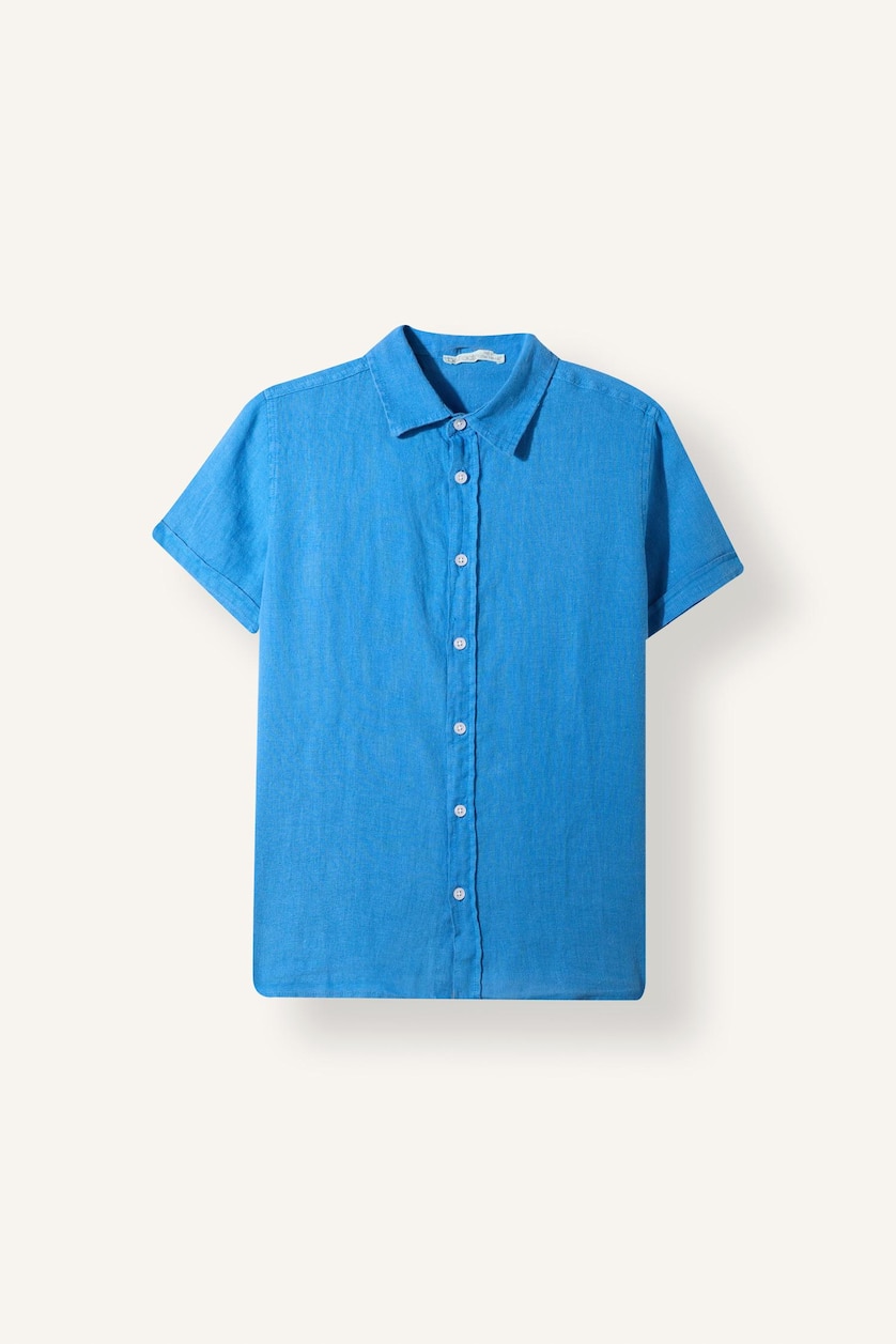 Young Boys - Teen Boys Royal Boy Regular Fit Polo Neck Linen Short Sleeve Shirt