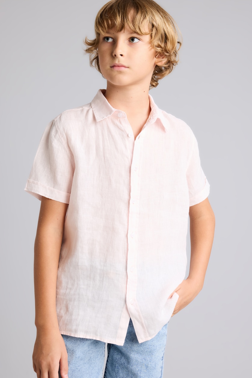 Young Boys - Teen Boys Pink Boy Regular Fit Polo Neck Linen Short Sleeve Shirt