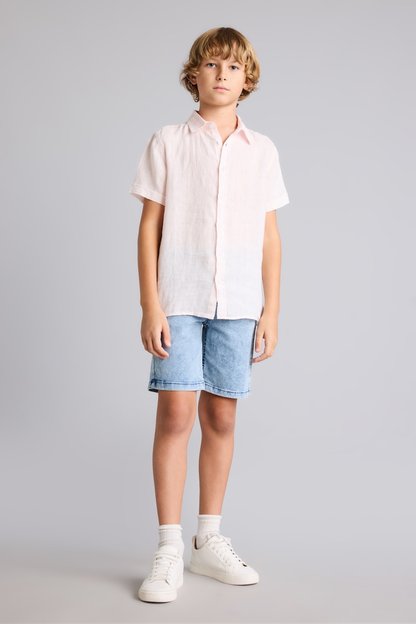 Young Boys - Teen Boys Pink Boy Regular Fit Polo Neck Linen Short Sleeve Shirt