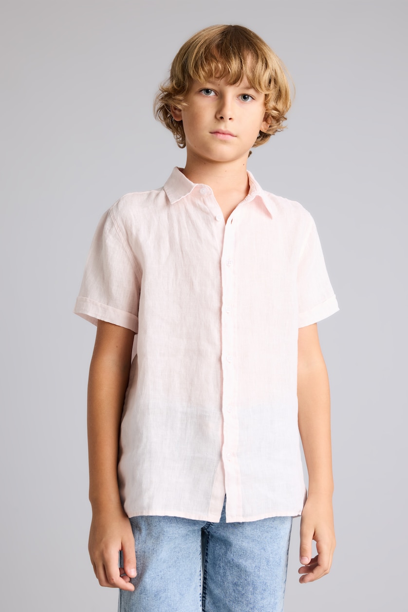 Young Boys - Teen Boys Pink Boy Regular Fit Polo Neck Linen Short Sleeve Shirt