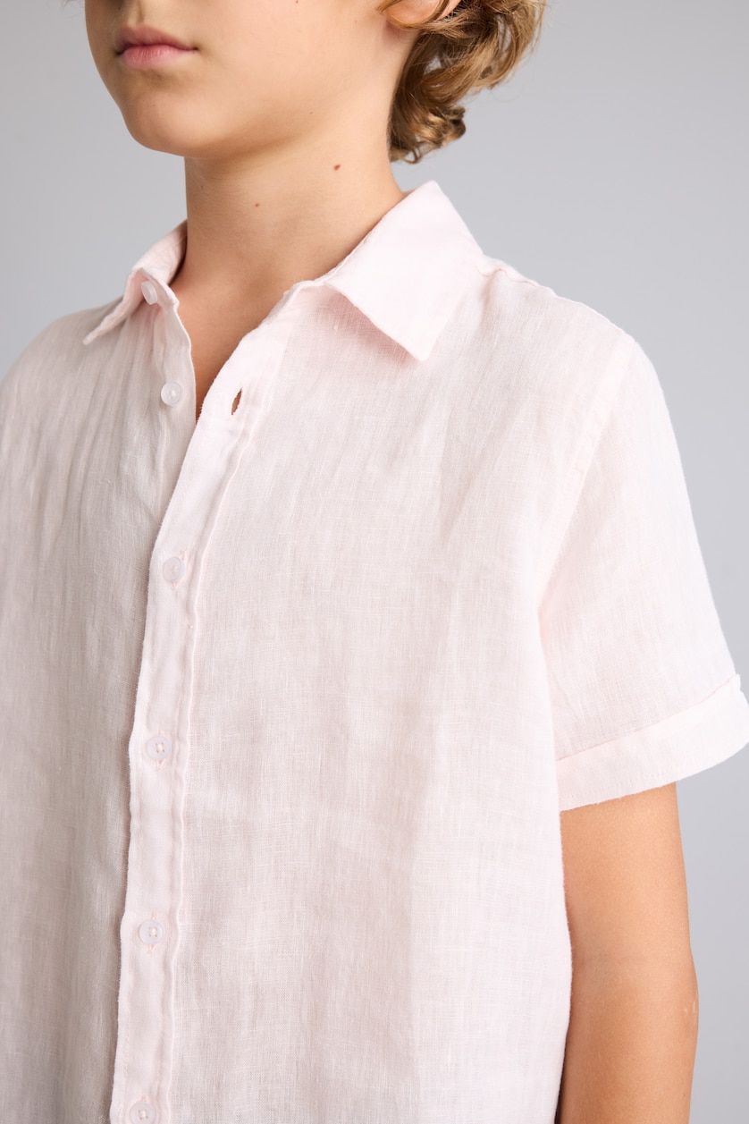 Young Boys - Teen Boys Pink Boy Regular Fit Polo Neck Linen Short Sleeve Shirt